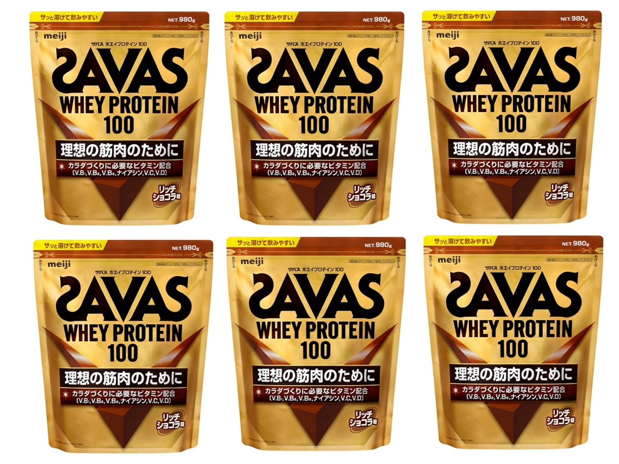 「明治 ザバス ホエイプロテイン100 リッチショコラ味 980g まとめて6個」（3万2184円）