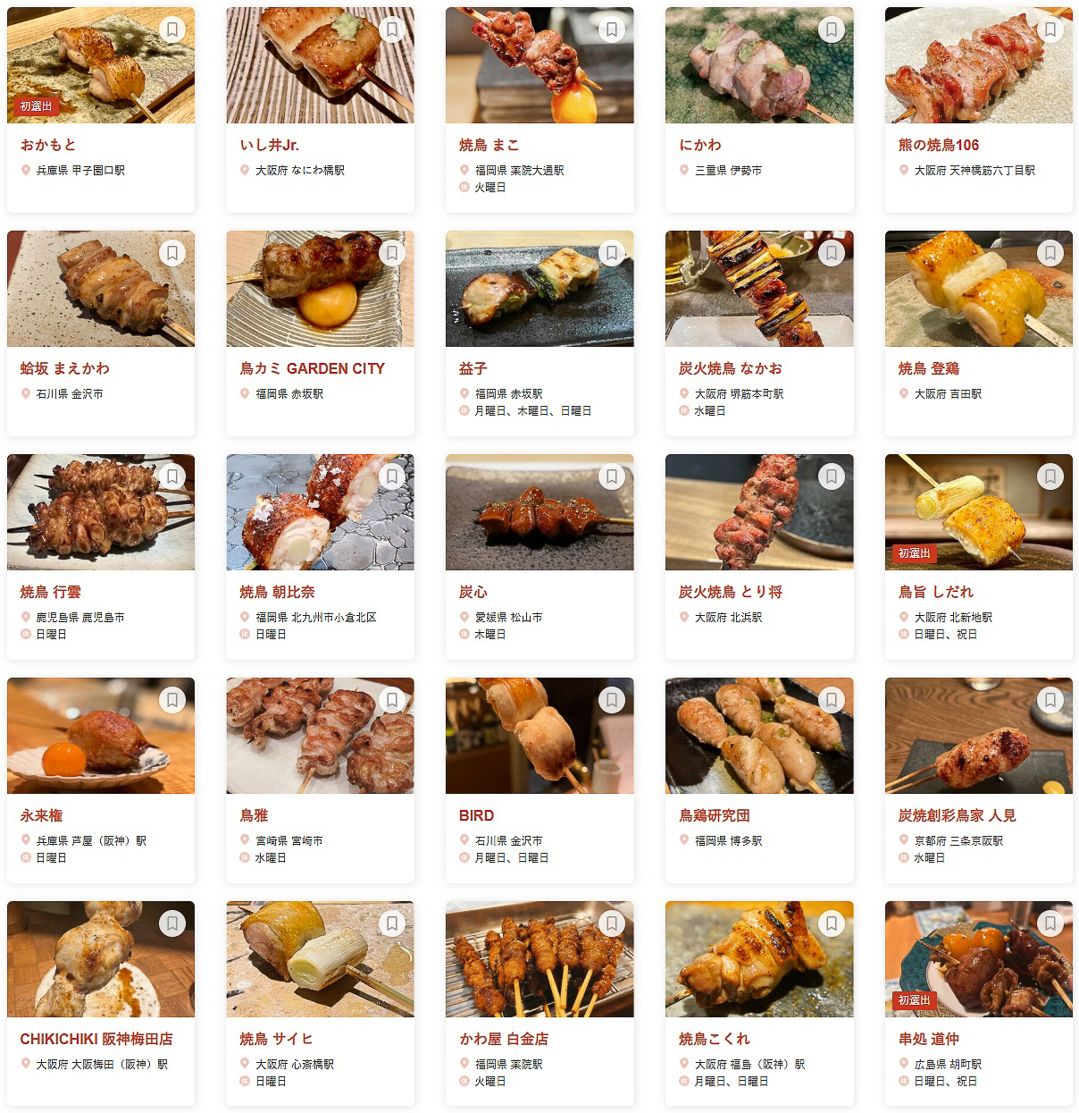 「食べログ 焼き鳥 WEST 百名店 2025」に選ばれた100店