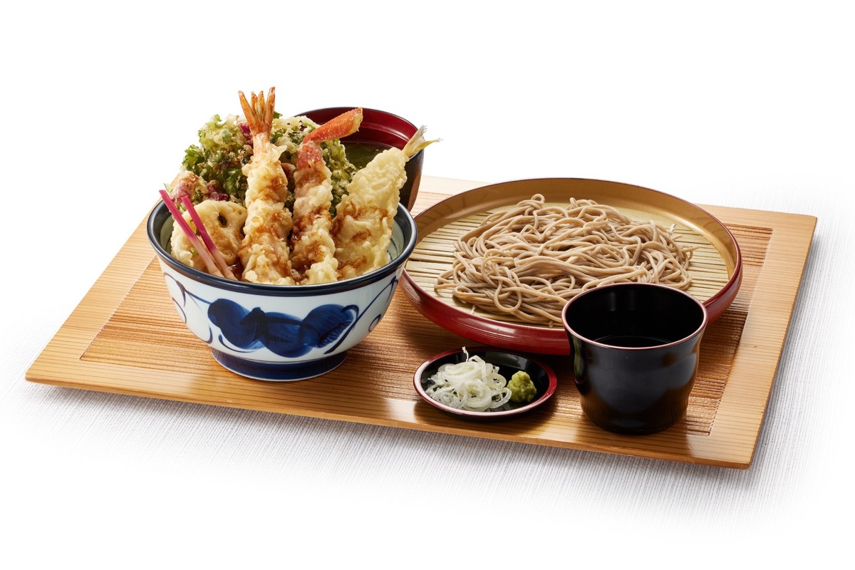 蟹とふぐの冬天丼（小）藪そばサービスセット（みそ汁付）