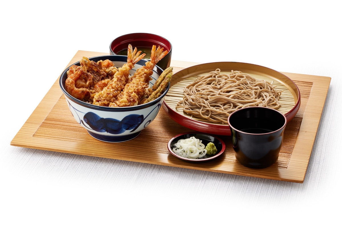 たれづけ海老づくし天丼（小）藪そば（小うどん）セット（みそ汁付）