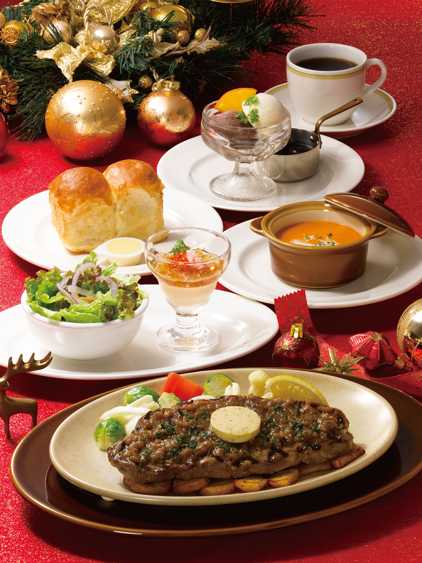 「225gアンガスサーロインステーキ～国産玉ねぎのペッパーソース～クリスマススペシャルセット」（5896円）