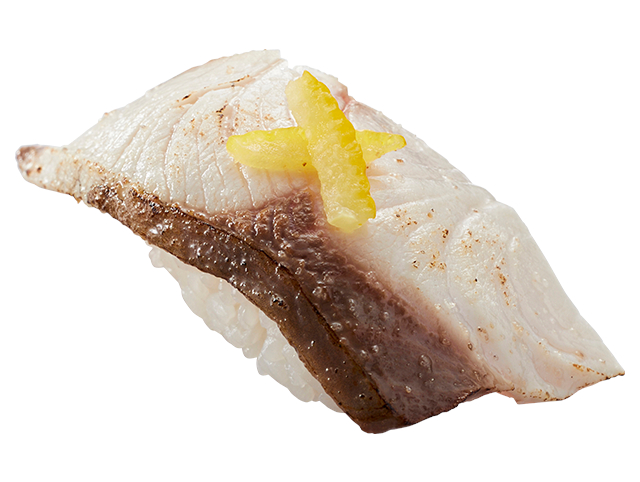 「国産活〆寒ぶり塩炙り 柚子のせ」（150円）