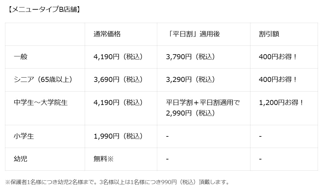 メニュータイプB店舗