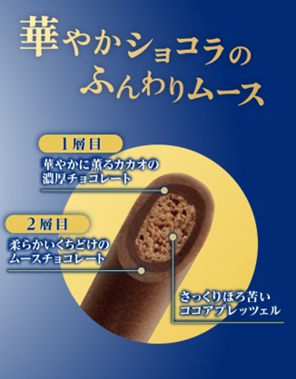 ココアプレッツェルが2層のチョコをまとったポッキー
