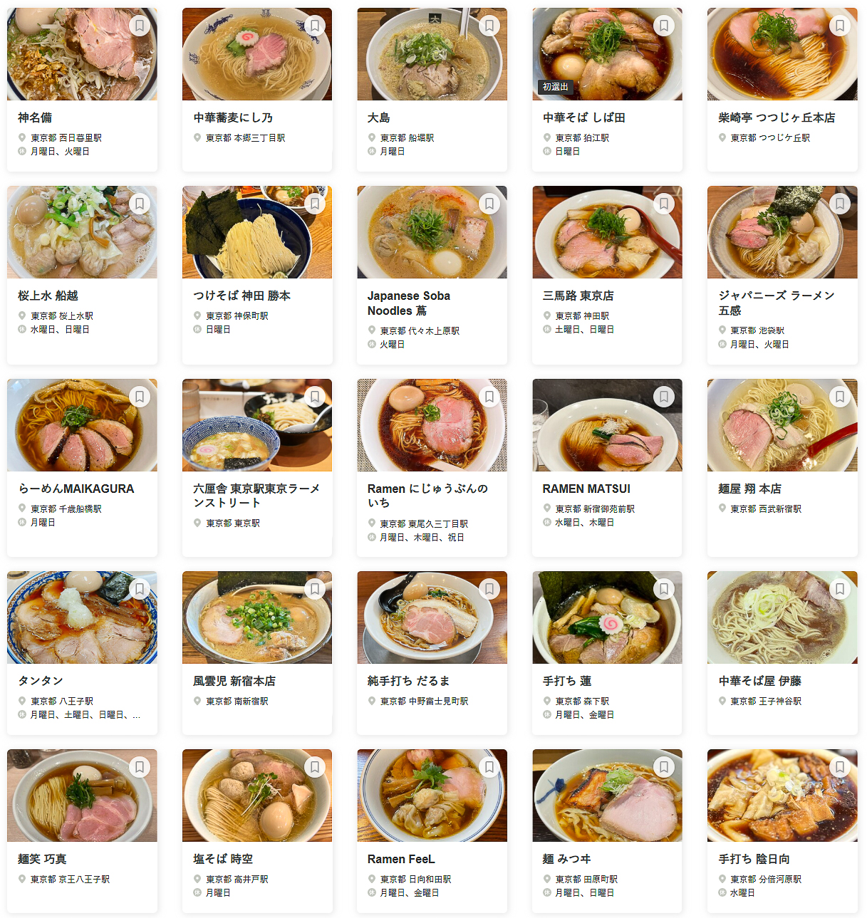 「食べログ ラーメン TOKYO 百名店 2025」に選ばれた100店舗（1～25/100）