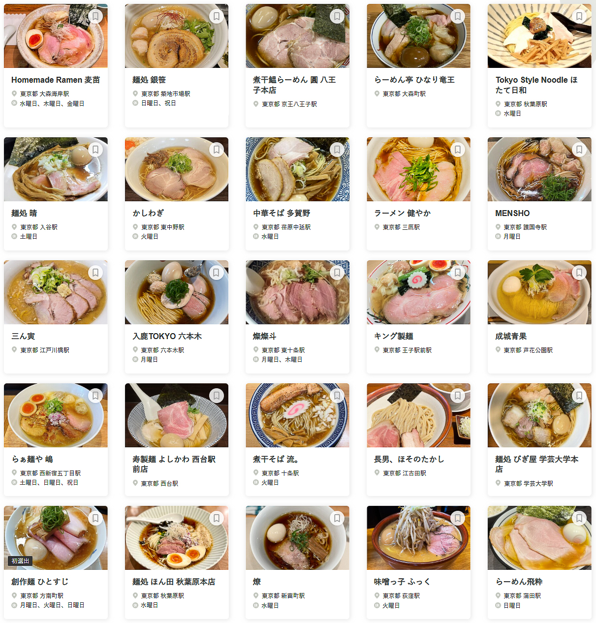 「食べログ ラーメン TOKYO 百名店 2025」に選ばれた100店舗（26～50/100）