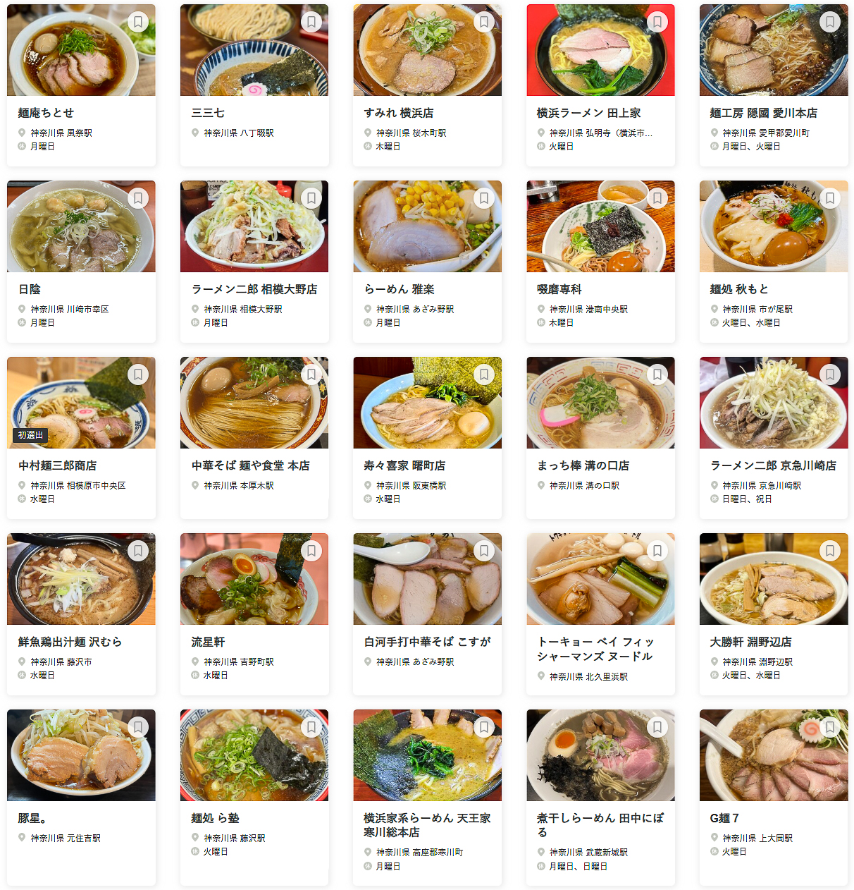 「食べログ ラーメン KANAGAWA 百名店 2025」に選ばれた100店舗（26～50/100）