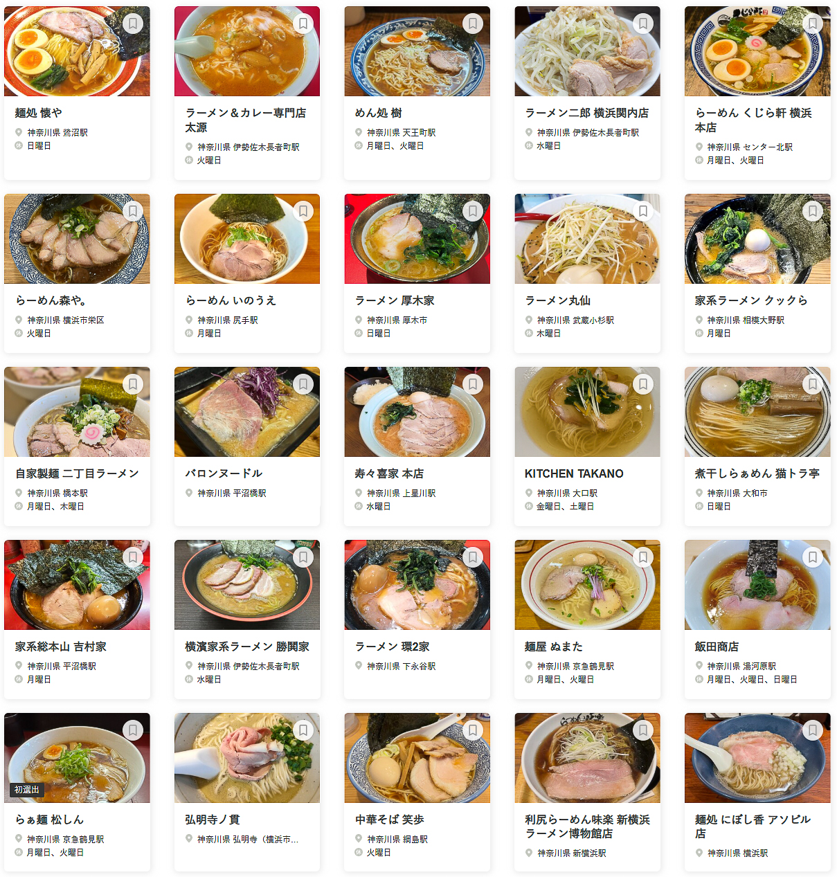 「食べログ ラーメン KANAGAWA 百名店 2025」に選ばれた100店舗（76～100/100）