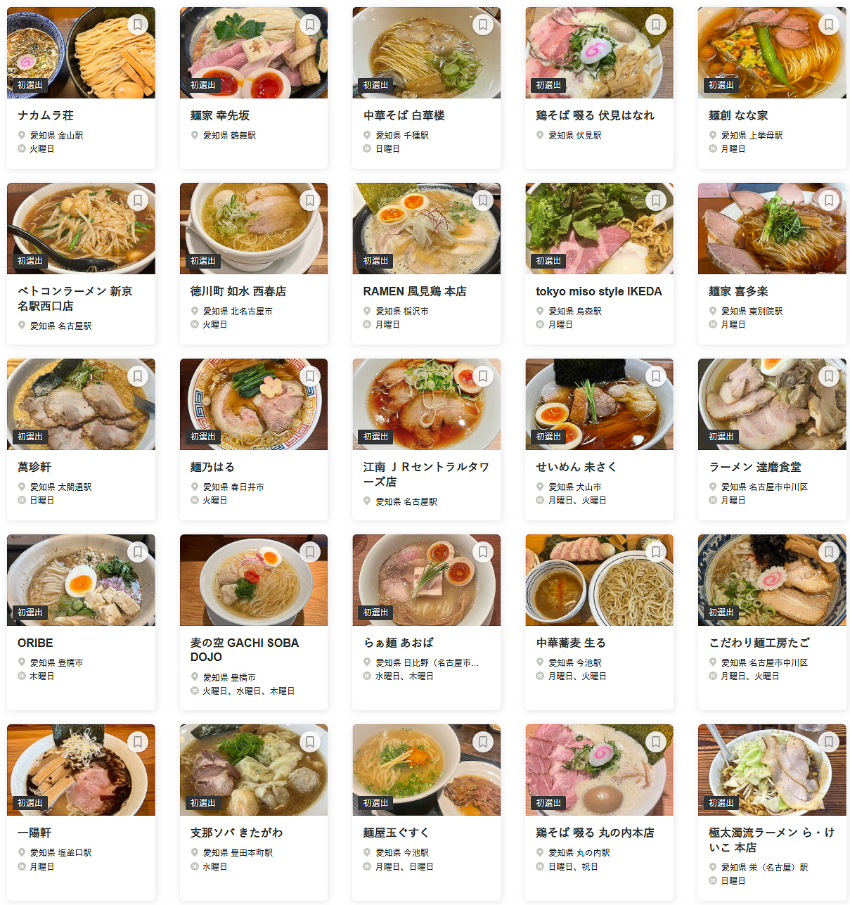 「食べログ ラーメン AICHI 百名店 2025」に選ばれた100店舗（1～25/100）