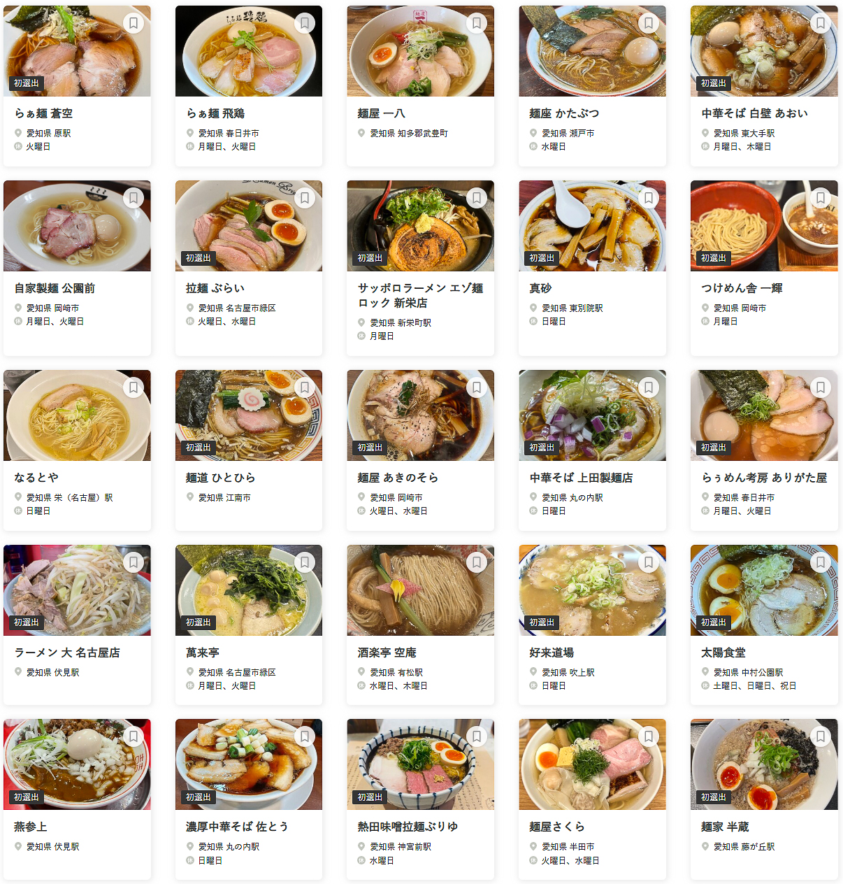 「食べログ ラーメン AICHI 百名店 2025」に選ばれた100店舗（26～50/100）