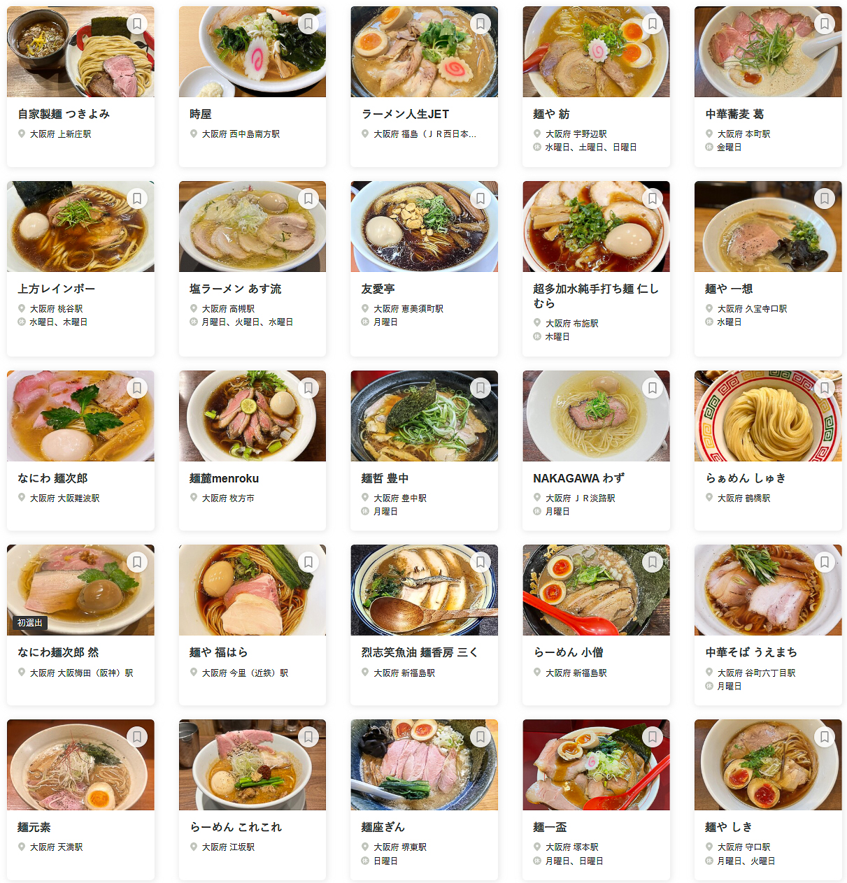 「食べログ ラーメン OSAKA 百名店 2025」に選ばれた100店舗（1～25/100）