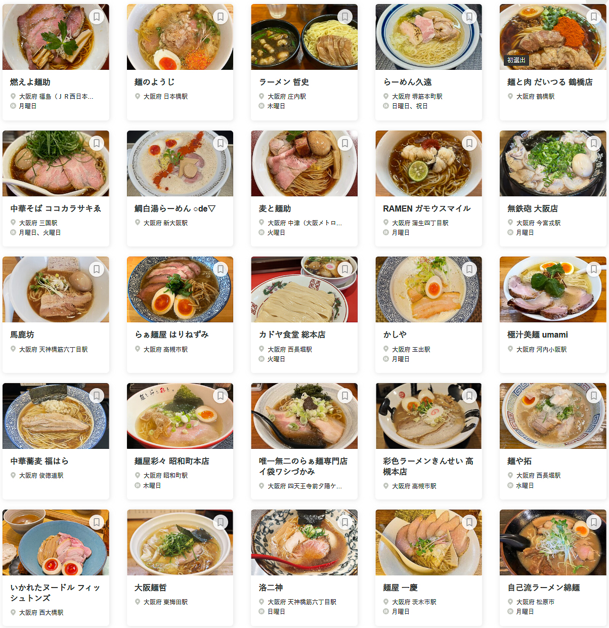 「食べログ ラーメン OSAKA 百名店 2025」に選ばれた100店舗（51～75/100）