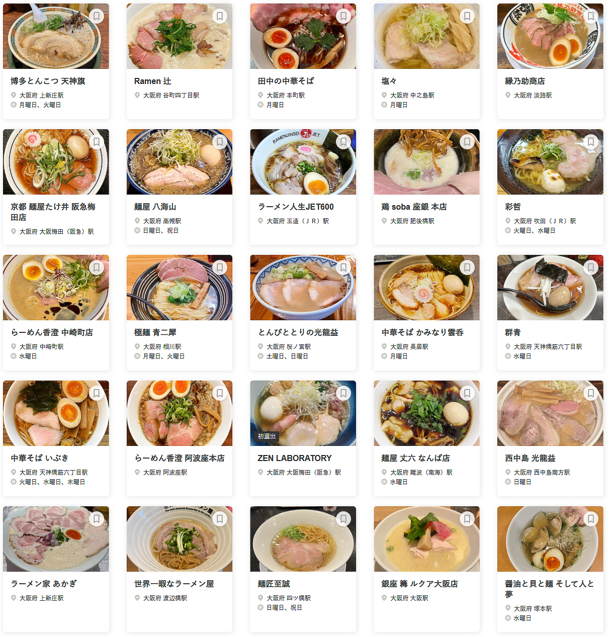 「食べログ ラーメン OSAKA 百名店 2025」に選ばれた100店舗（76～100/100）