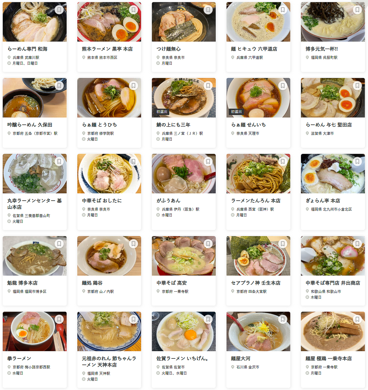 「食べログ ラーメン WEST 百名店 2025」に選ばれた100店舗（26～50/100）