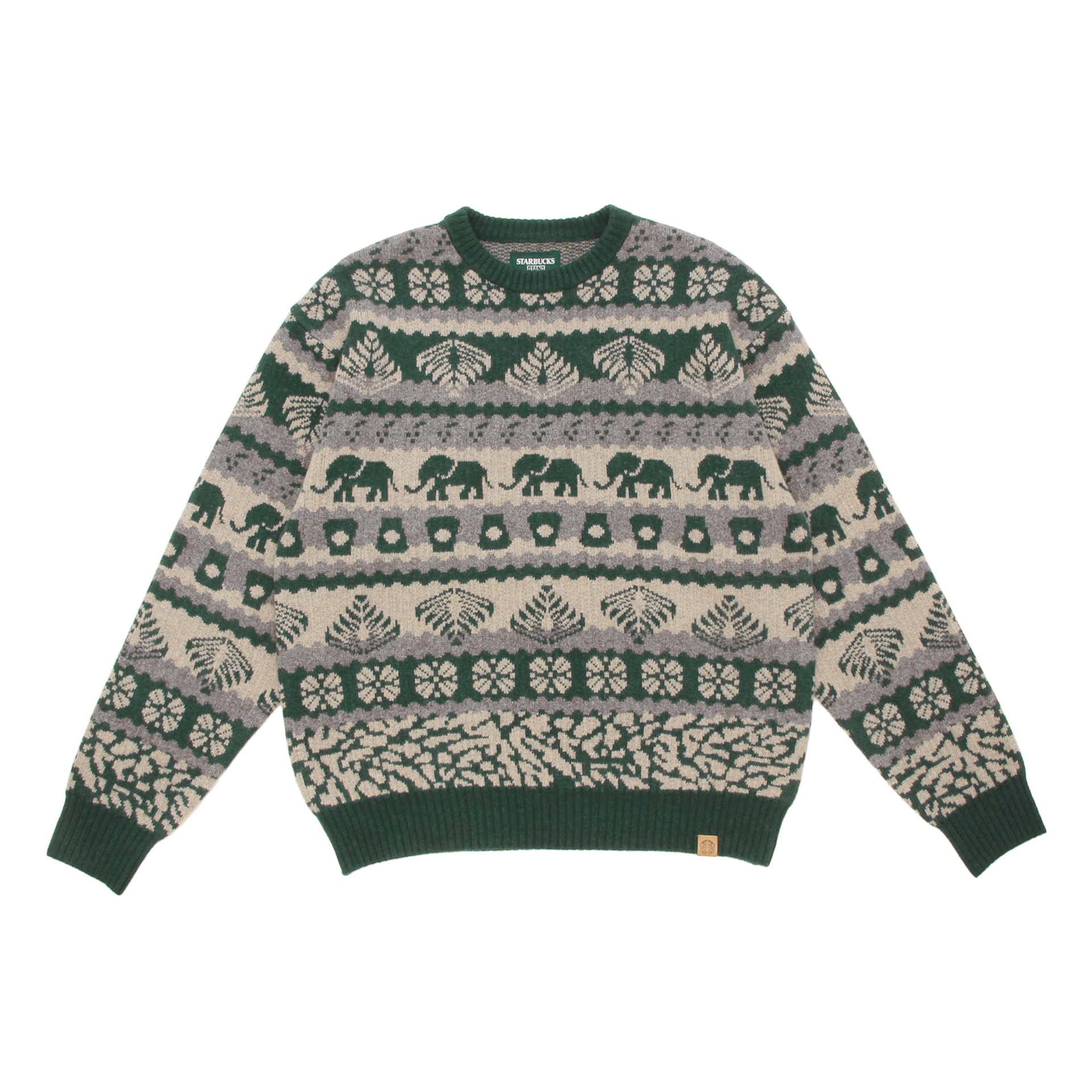 STARBUCKS STAND by BEAMS ジャカードクルーニット（グリーン）