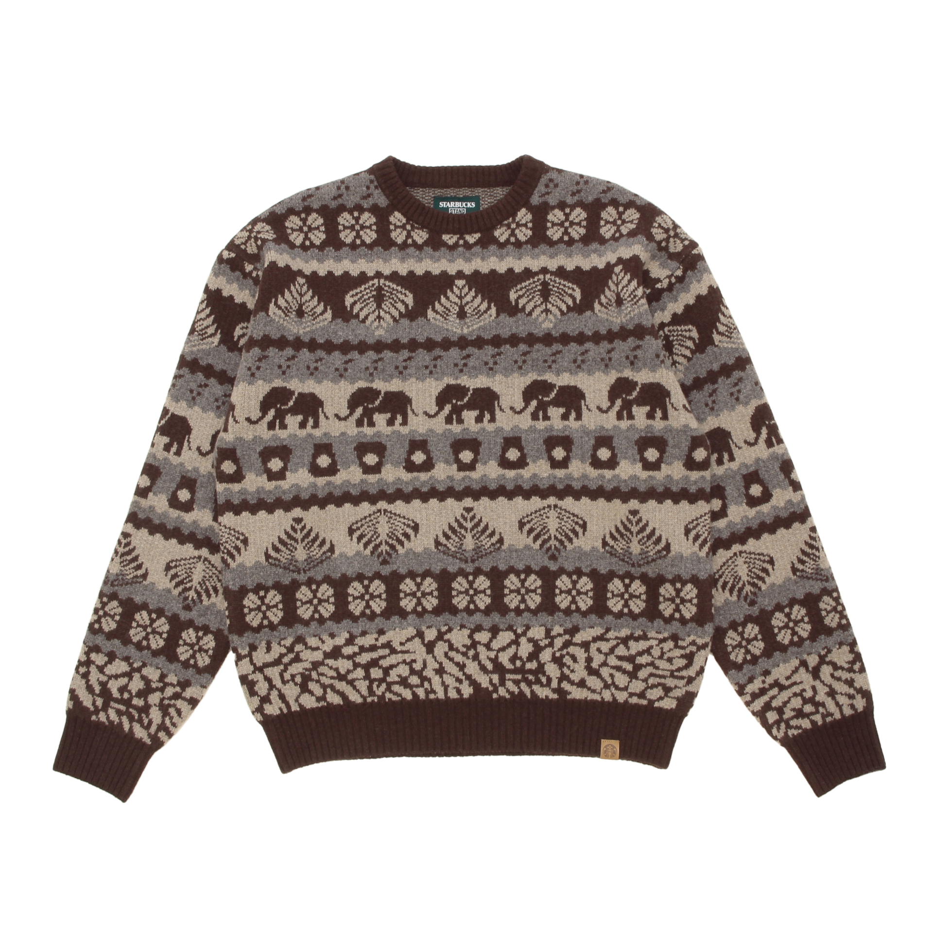 STARBUCKS STAND by BEAMS ジャカードクルーニット（ブラウン）