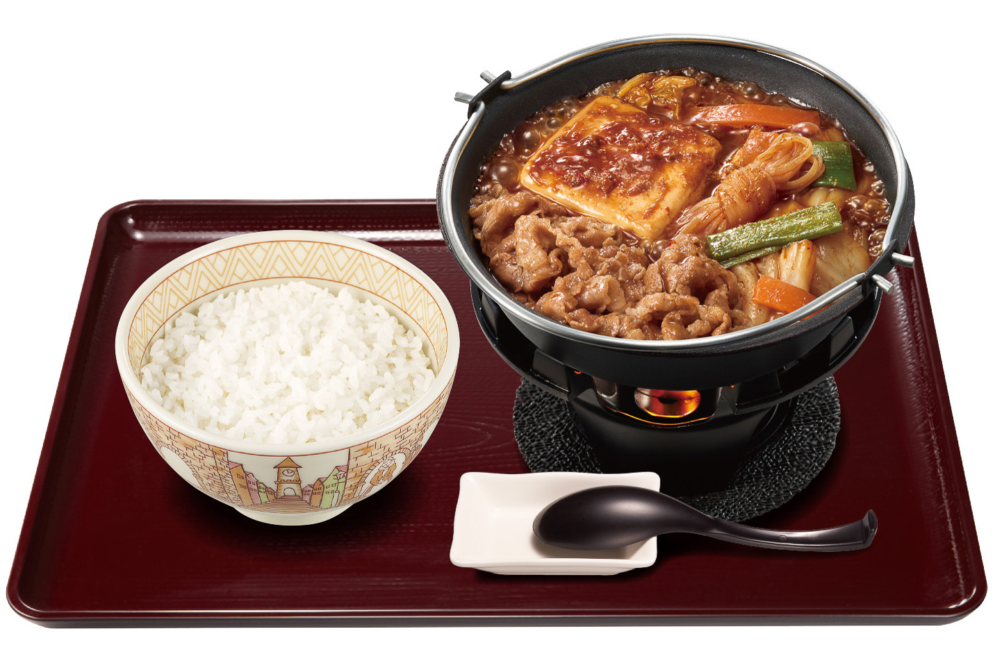 すき家「牛・旨辛豆腐鍋定食」（ごはんミニ 950円、並盛 980円、ごはん大盛 1030円）