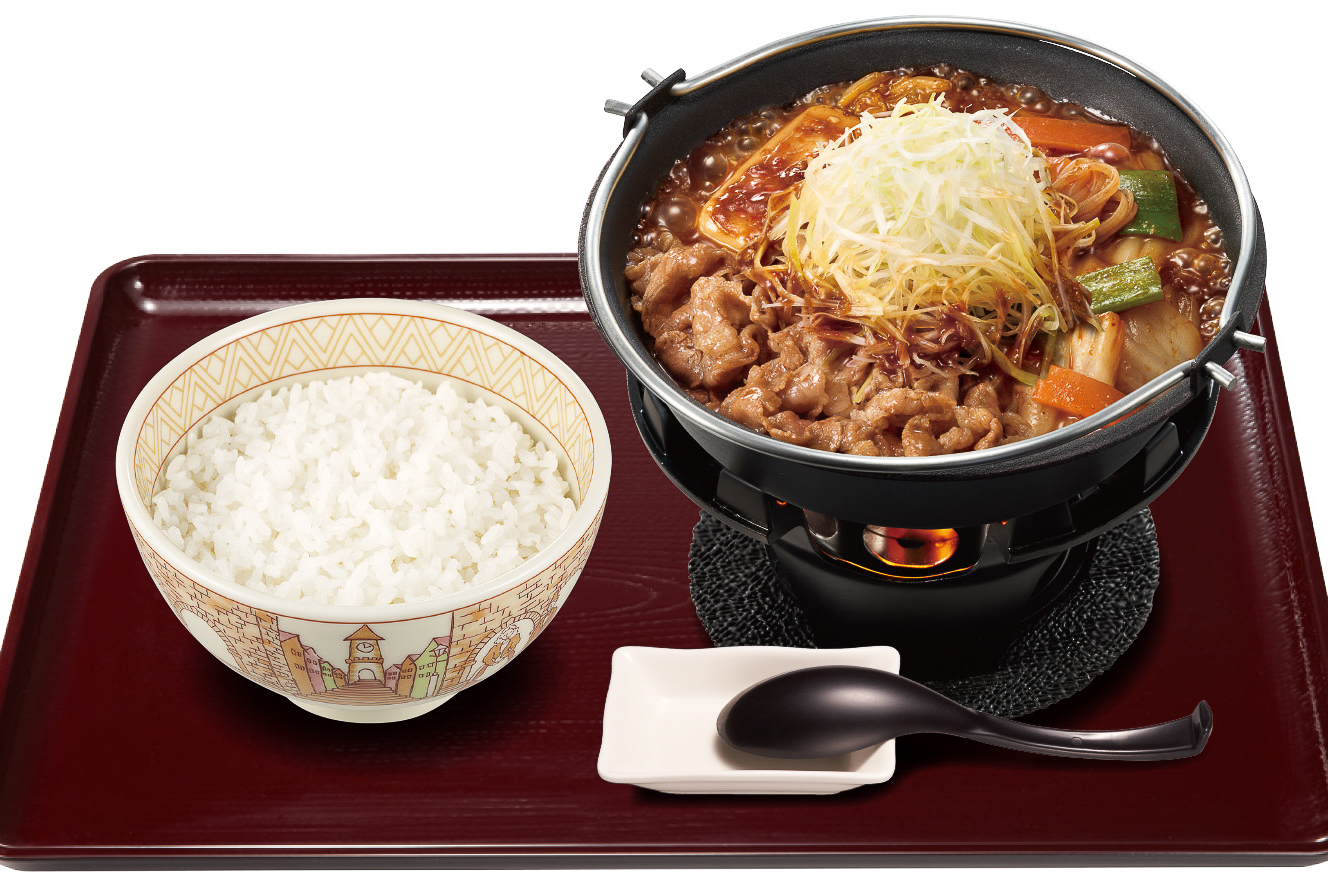 「白髪ねぎ牛・旨辛豆腐鍋定食」（ごはんミニ 1100円、並盛 1130円、ごはん大盛 1180円）