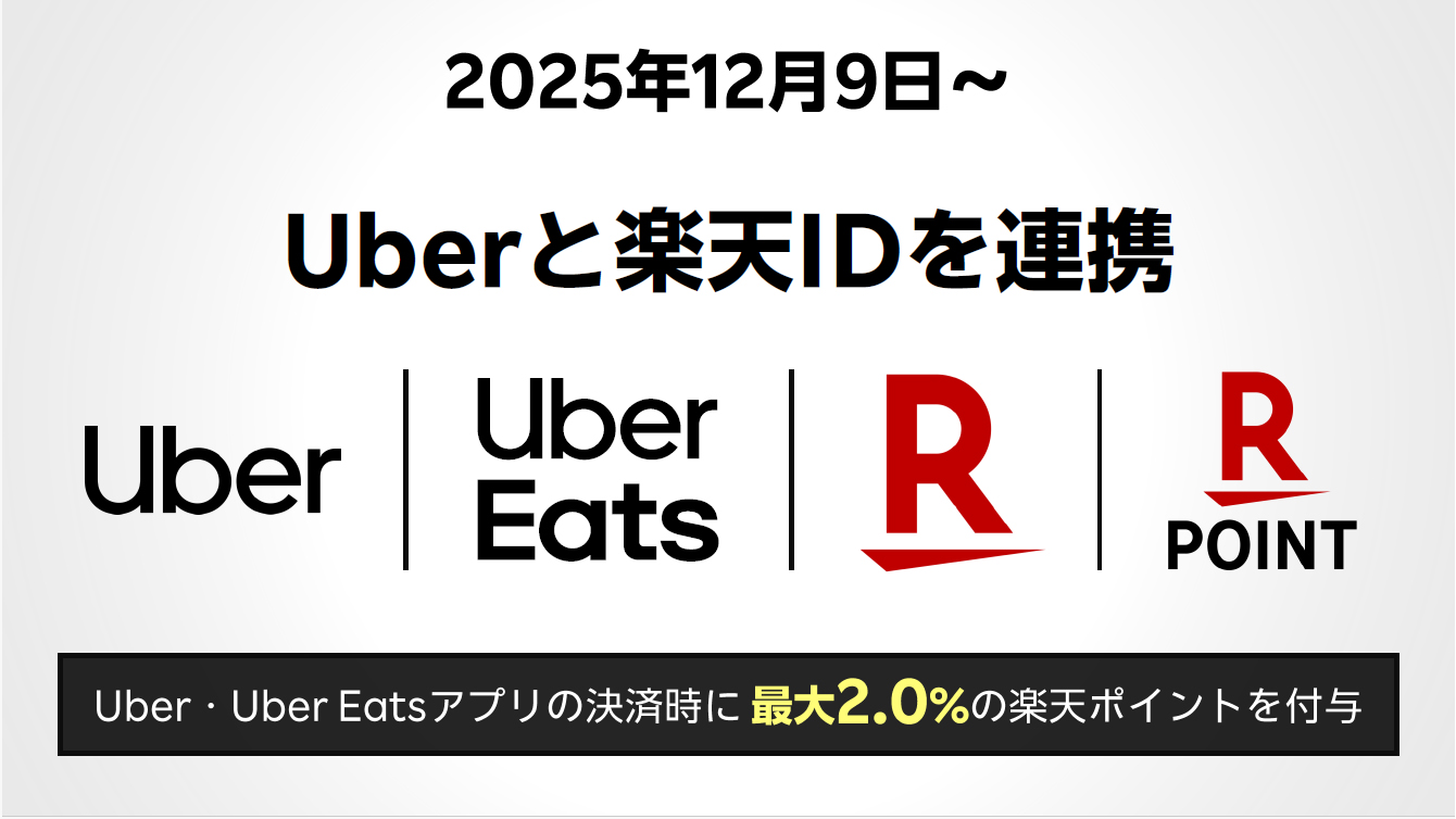 Uberと楽天IDを連携することで楽天ポイントが最大2％貯まる