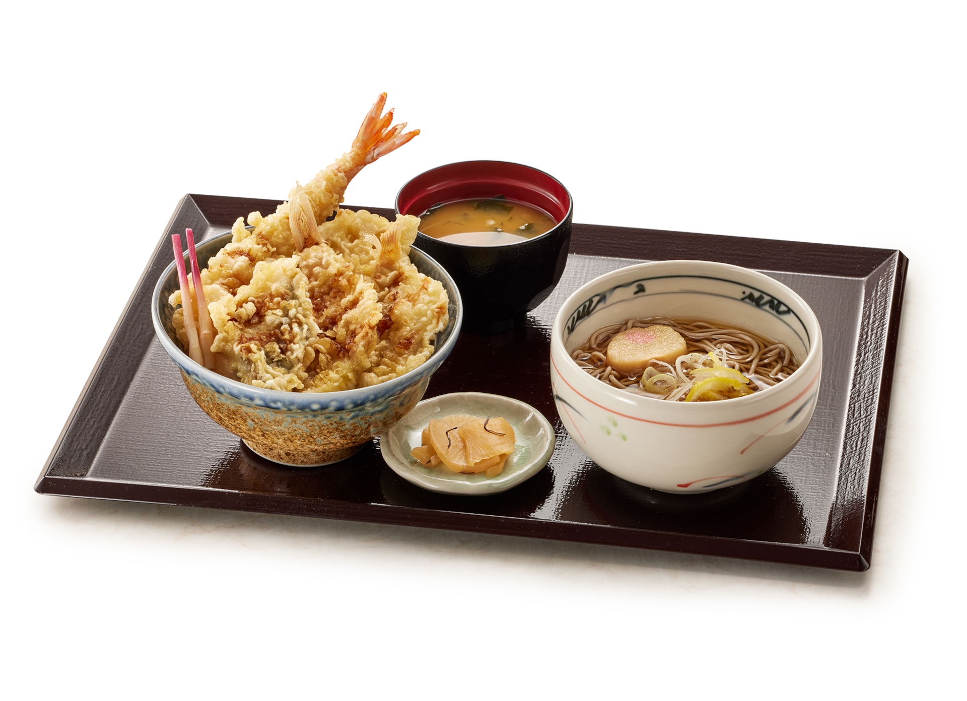 「新春鯛づくし天丼（小）藪そば（温）セット」（2230円）