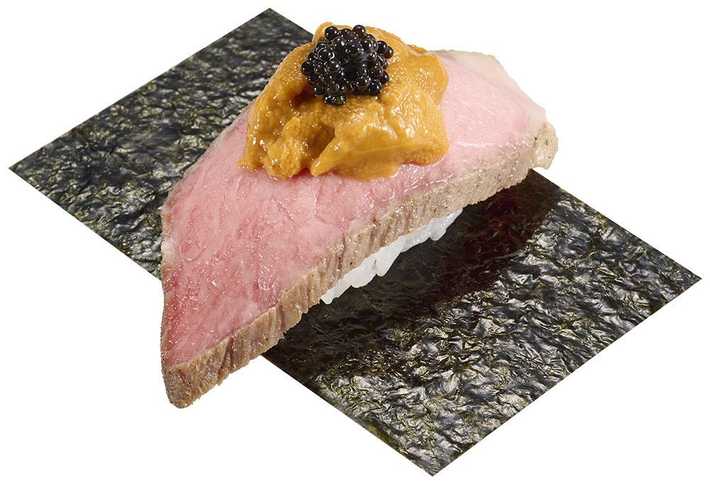 「うにと黒毛和牛包み ランプフィッシュキャビア」（480円～）