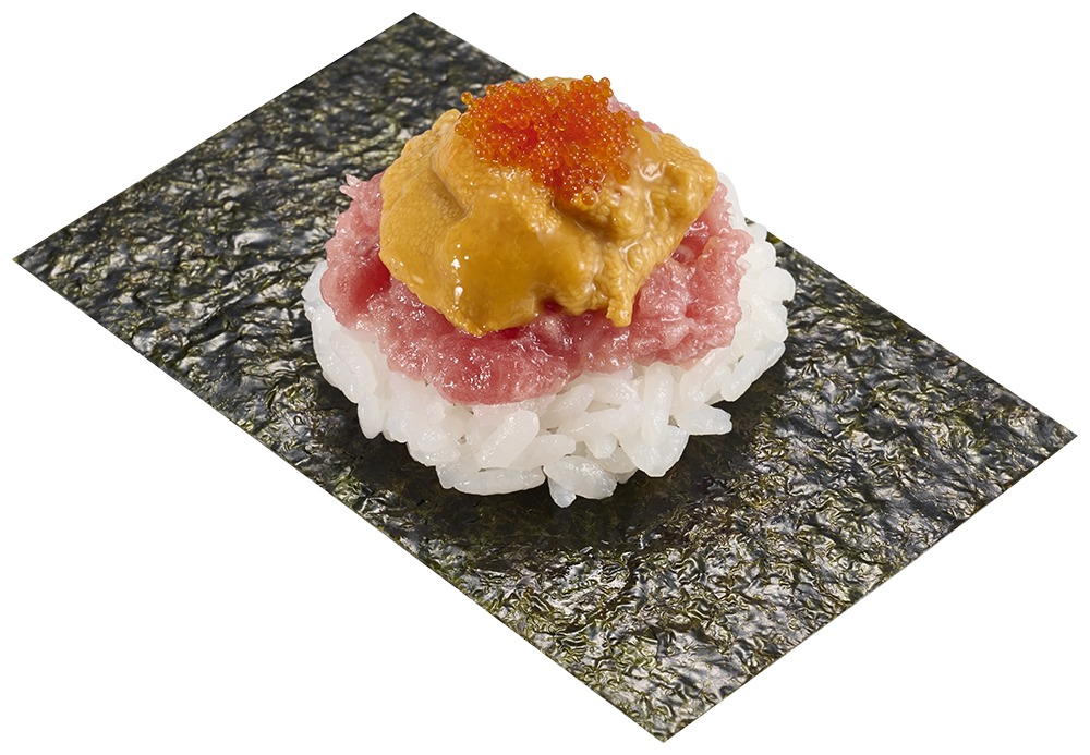 「うにとネギトロ包み 数の子バラコのせ」（260円～）