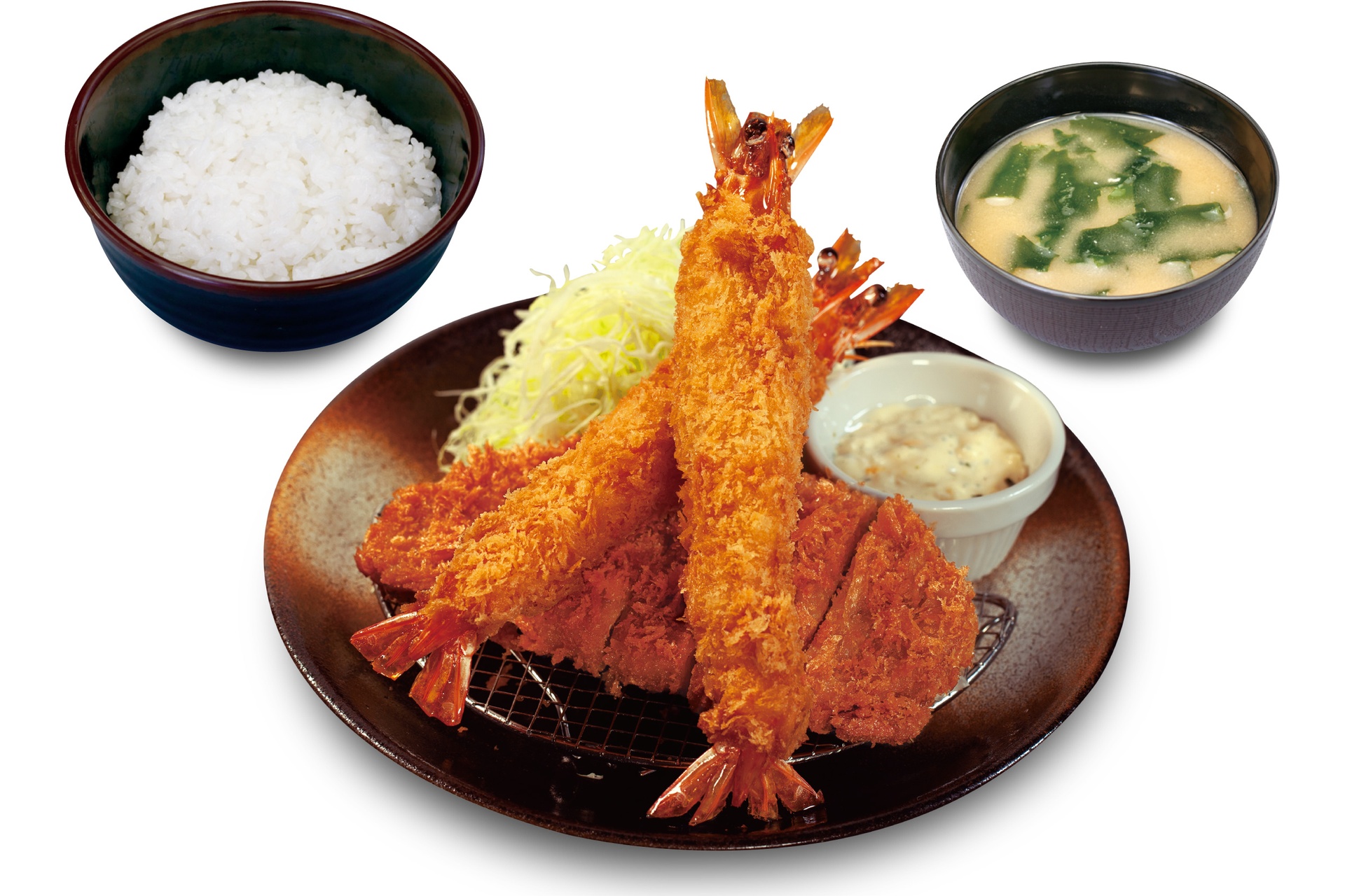 「ロースかつ＆有頭大海老フライ（2尾）定食」（1250円）