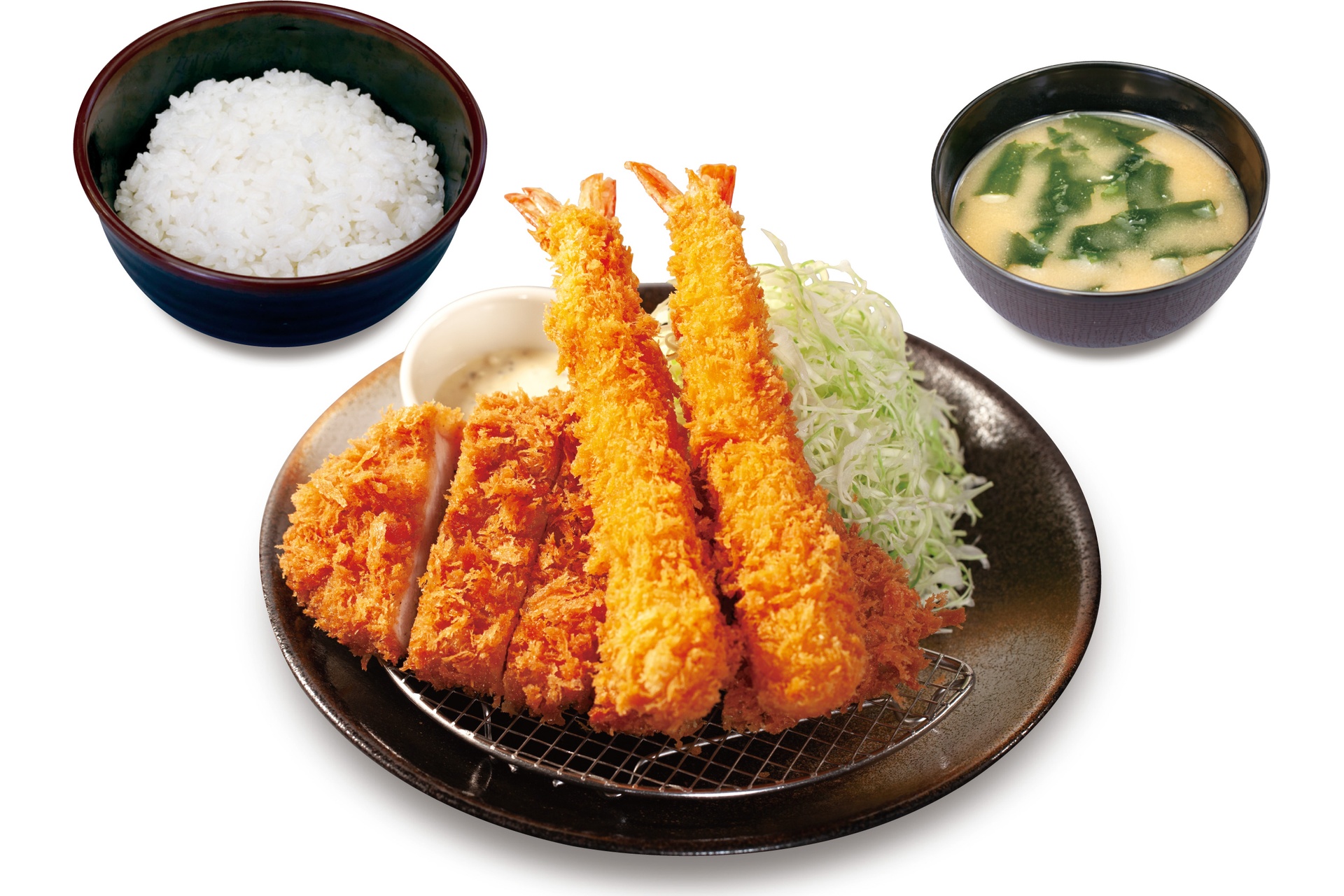 「ロースかつ＆海老フライ（2尾）定食」（970円）