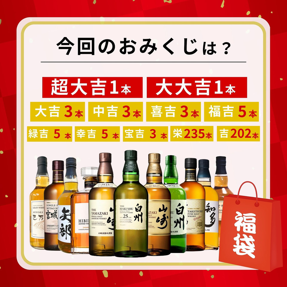 ウイスキー「白州25年」などが入った「2026 福袋みくじ」第2弾をAmazon
