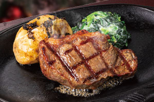 「トリュフ仕立て 熟成サーロインステーキ150g＜トリュフグレービーソース＞」（3828円）