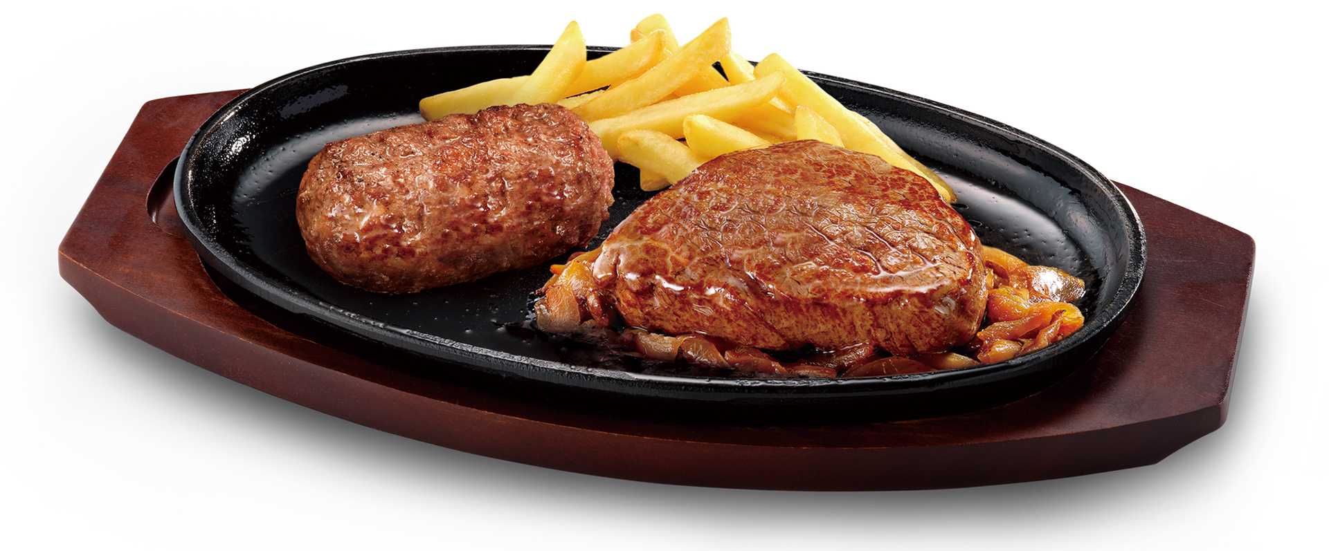 「ブロンコおじさんのこだわり炭焼きがんこハンバーグ＆炭焼き国産やわらかヒレステーキ（単品・300g［ハンバーグ150g＋ヒレステーキ150g］）」（3718円）