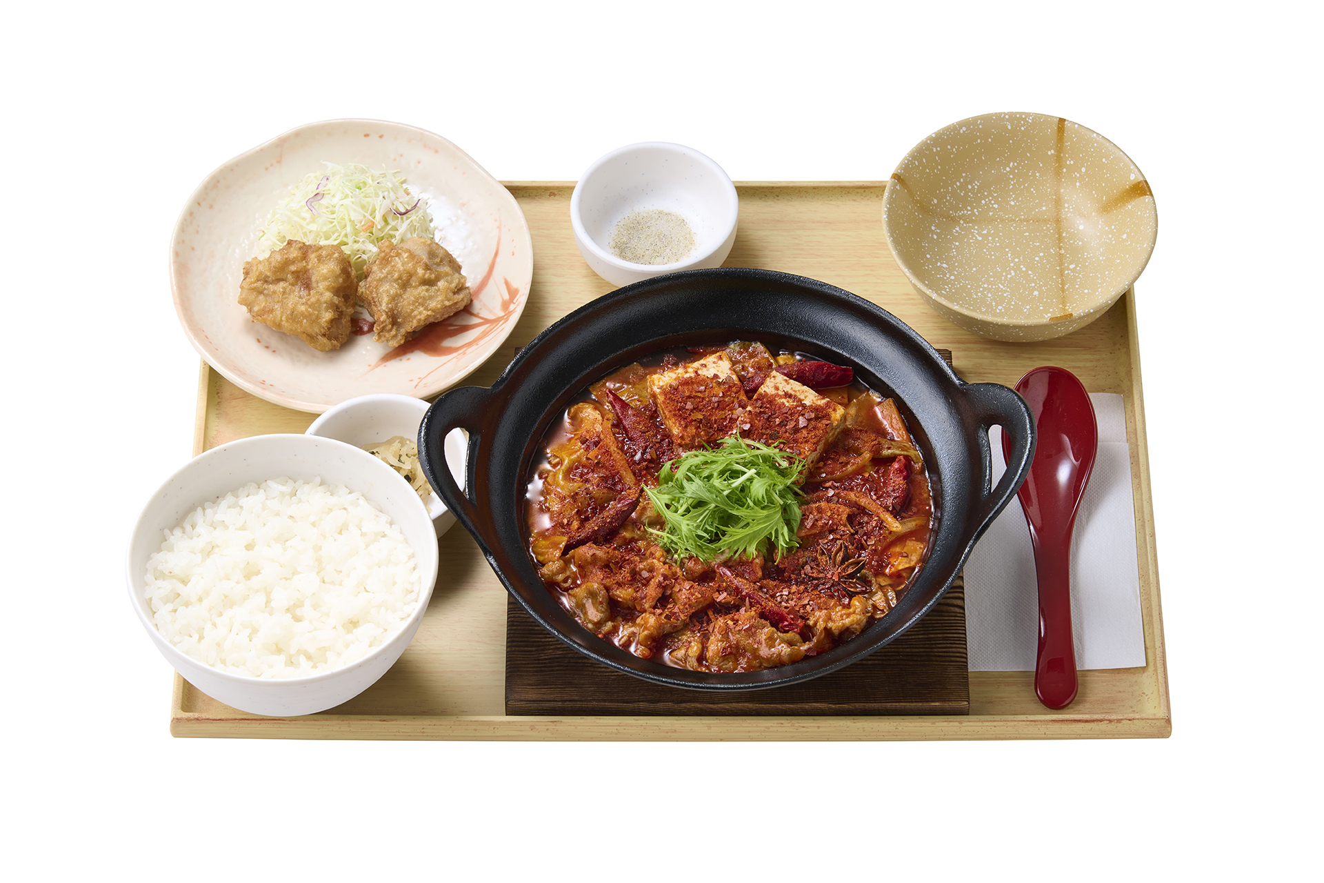 「【から揚げ小鉢付】痺辛・麻辣火鍋定食」（1520円）