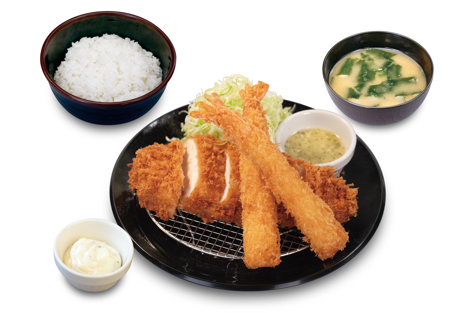「“肉厚”チキンムネかつ＆海老フライ2尾定食」（1420円）
