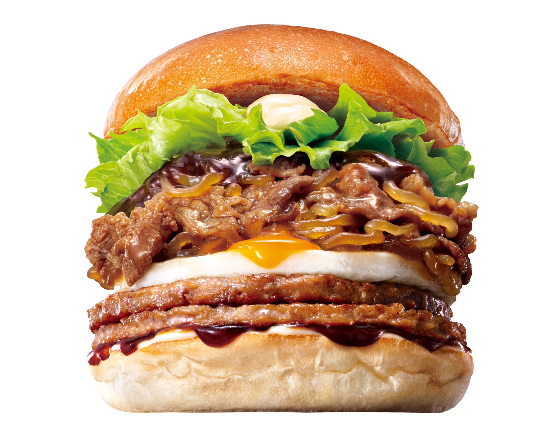 ロッテリア「倍盛りとろたま牛すき焼きバーガー」（990円）