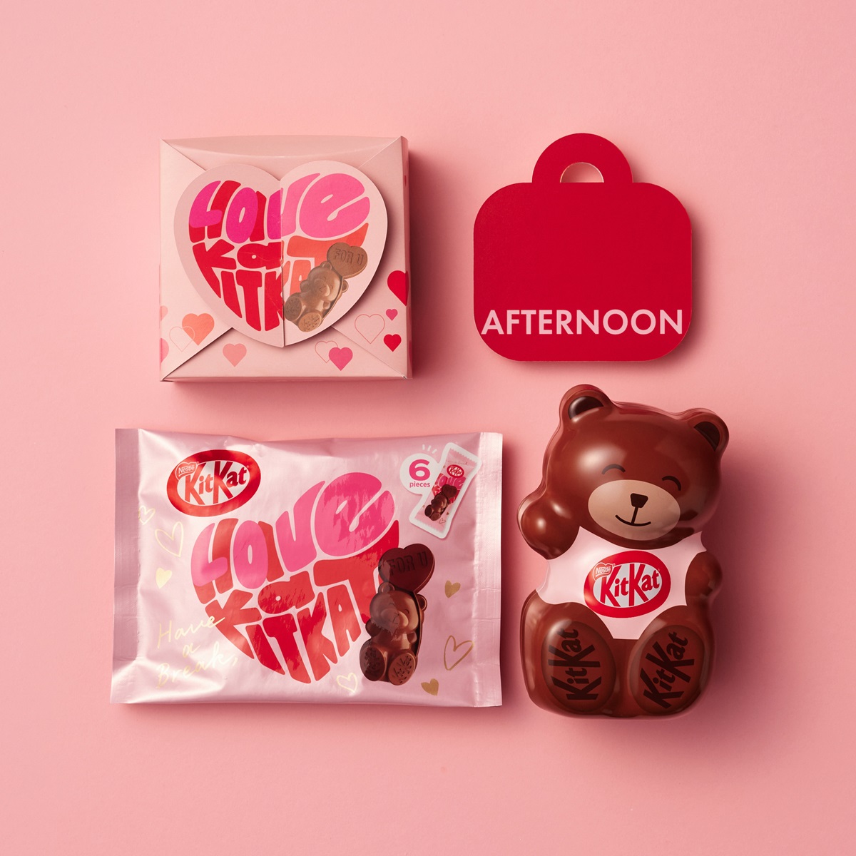 キットカット ハートフルベアー ボックス（8個入り）1080円、キットカット ハートフルベアー（6個入り）540円、キットカット ハートフルベアー ベアー缶（6個入り）1620円