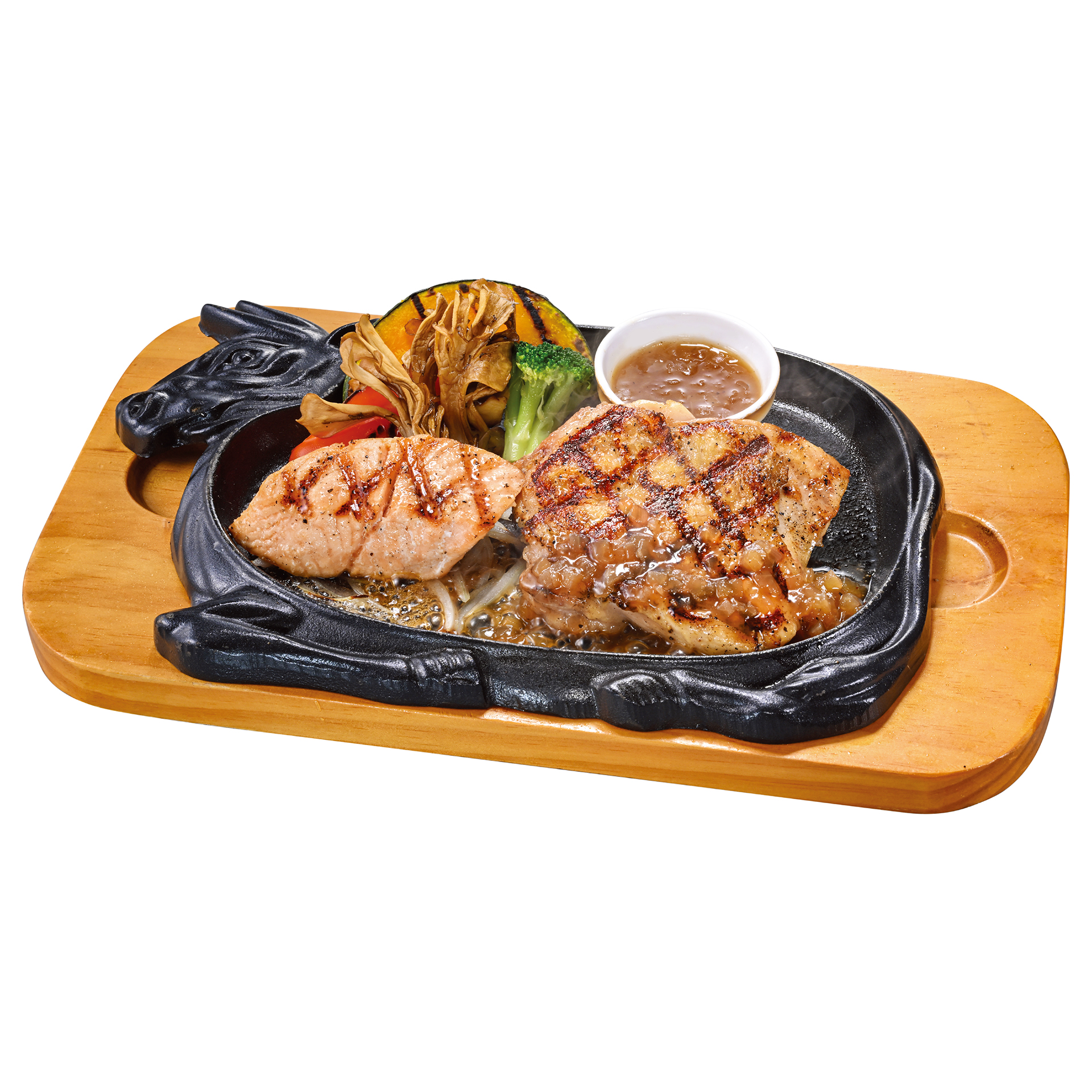 「サーモングリル＆グリルチキン200g 付け合わせ焼き野菜」（1738円）