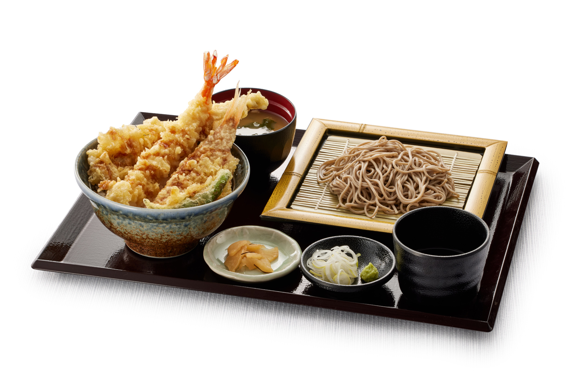 「早春ご馳走天丼（小）藪そばセット（みそ汁付）」