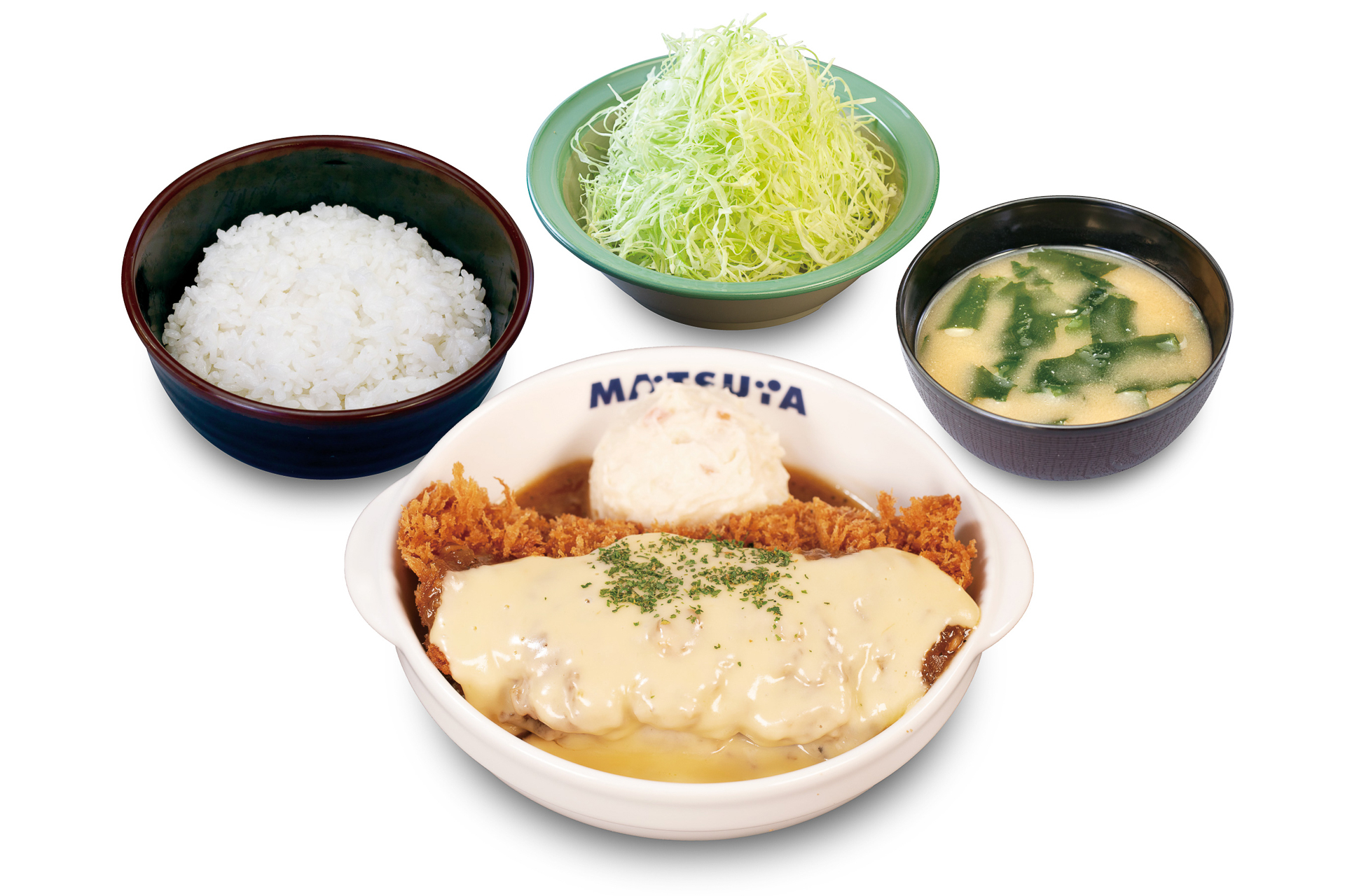 「オニオンチーズチキンももかつ定食」（990円）