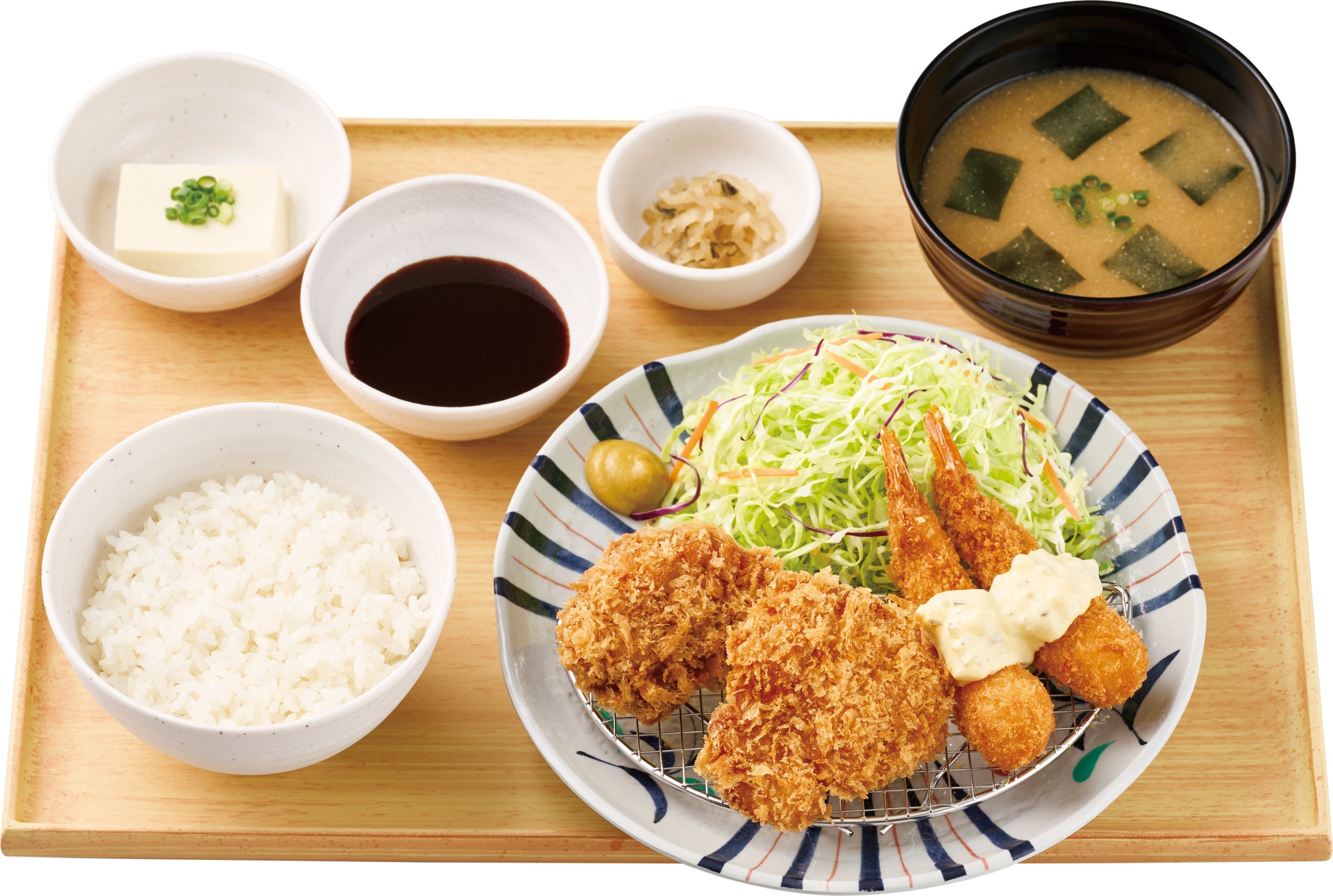 とりカツとエビフライの定食