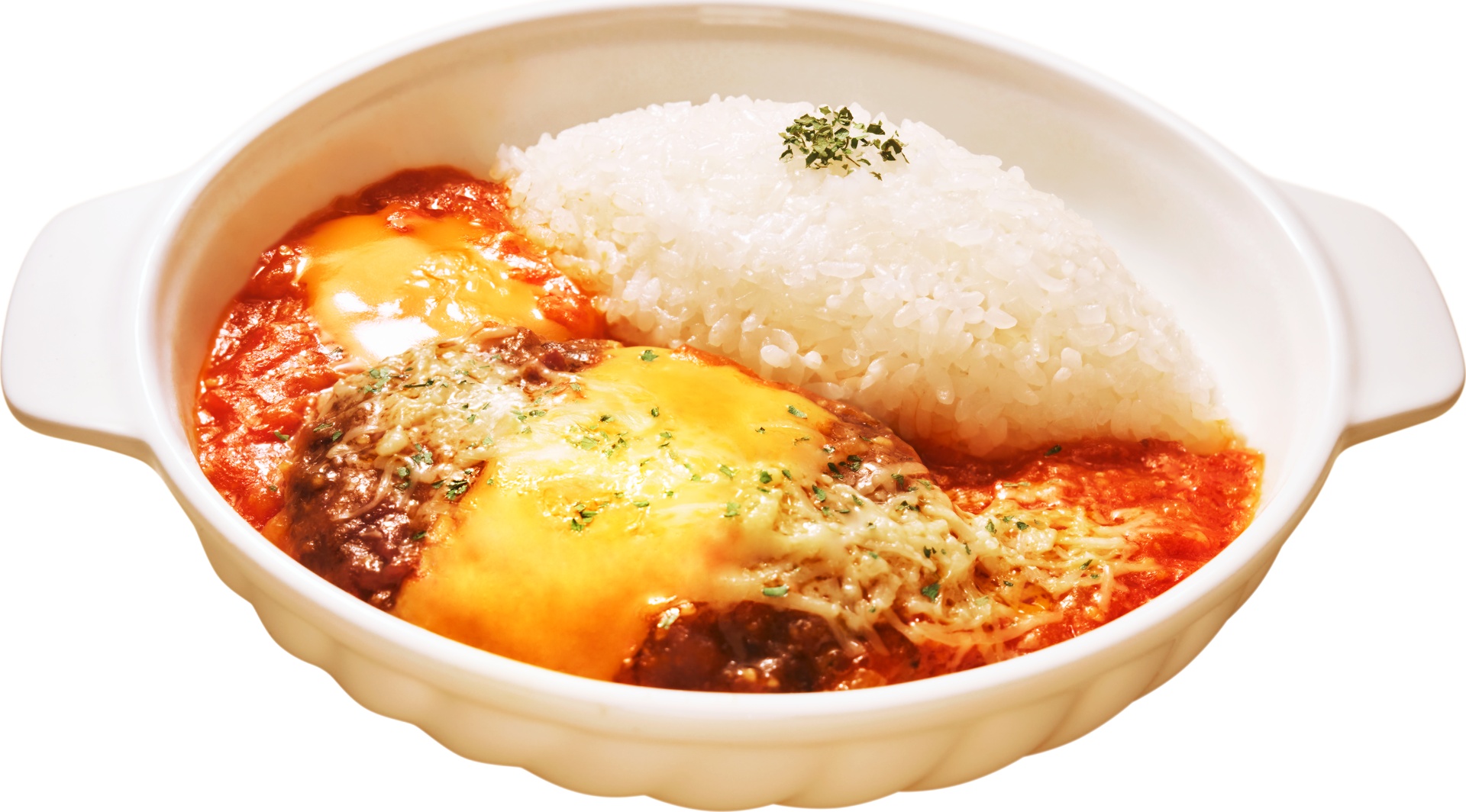 とろ～りチーズと卵黄ソースのトマトハンバーグ弁当