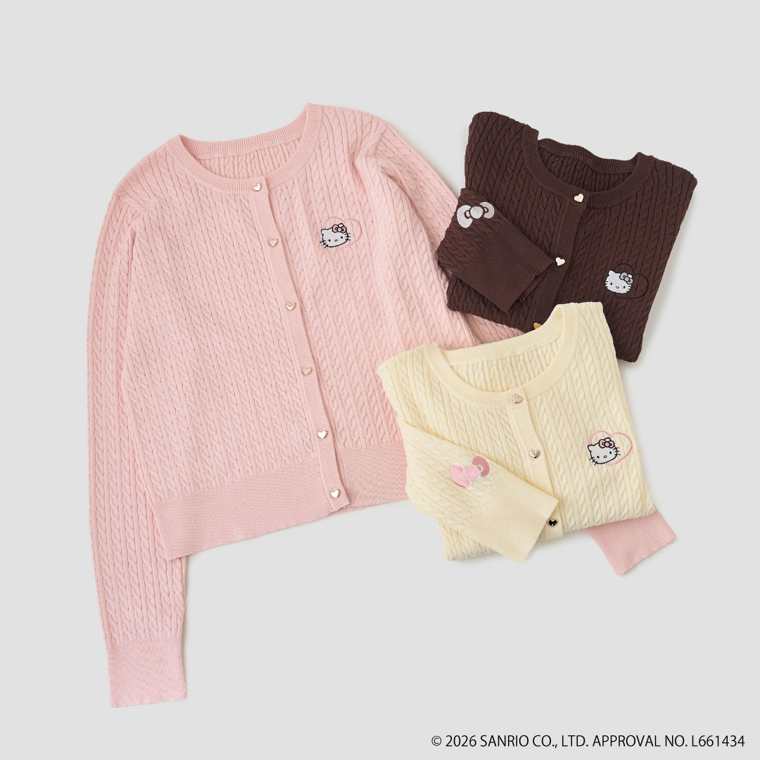 「ワッペンケーブルニットカーディガン」（5995円）