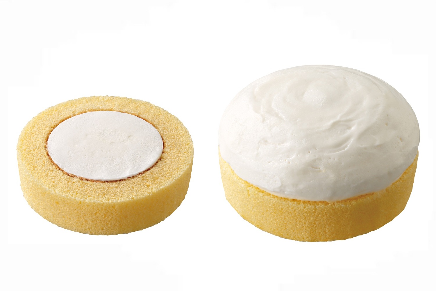 左が従来品、右が「盛りすぎ！プレミアムロールケーキ」（214円）