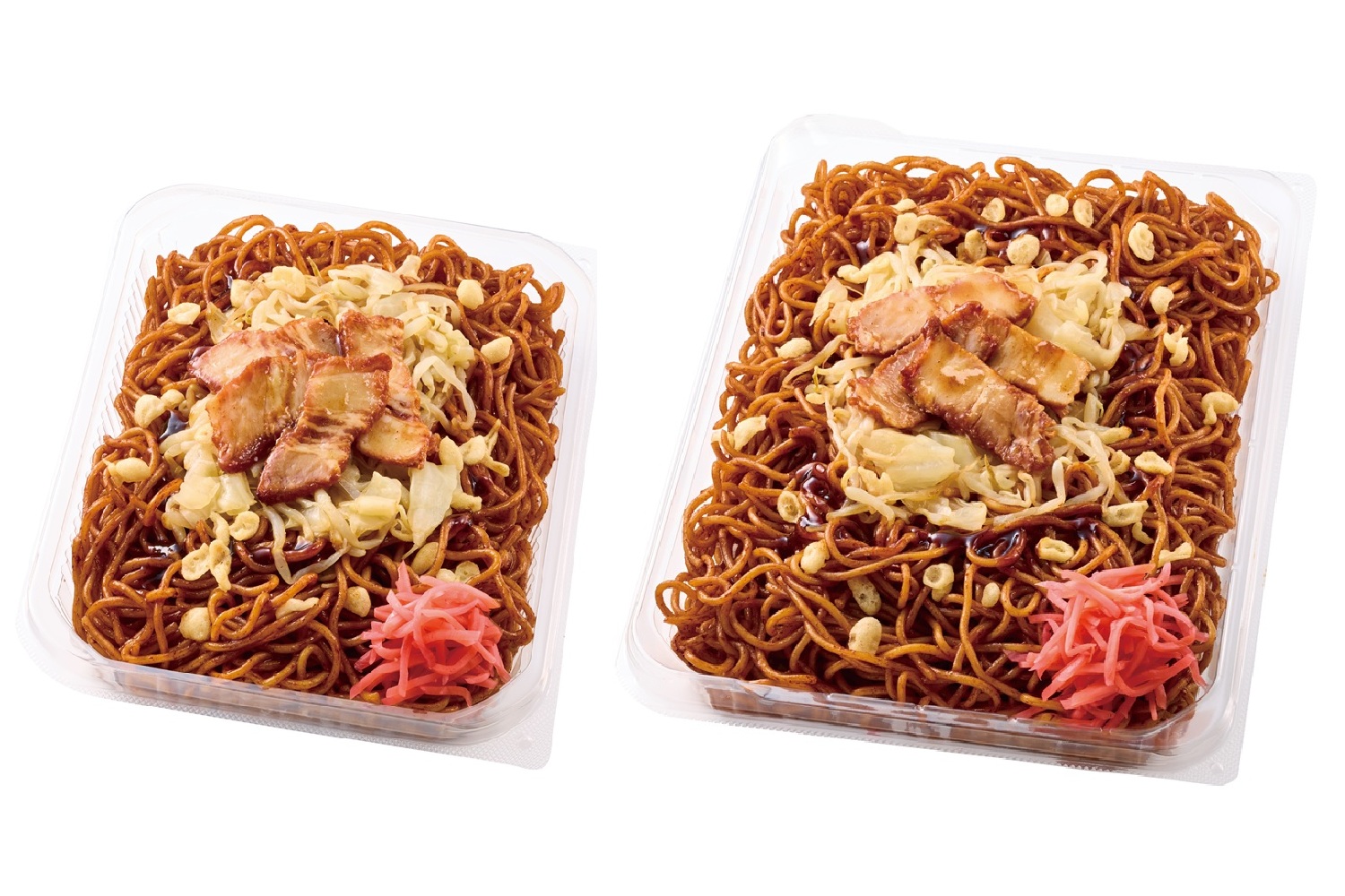 左が従来品、右が「盛りすぎ！ソース焼そば」（538円）