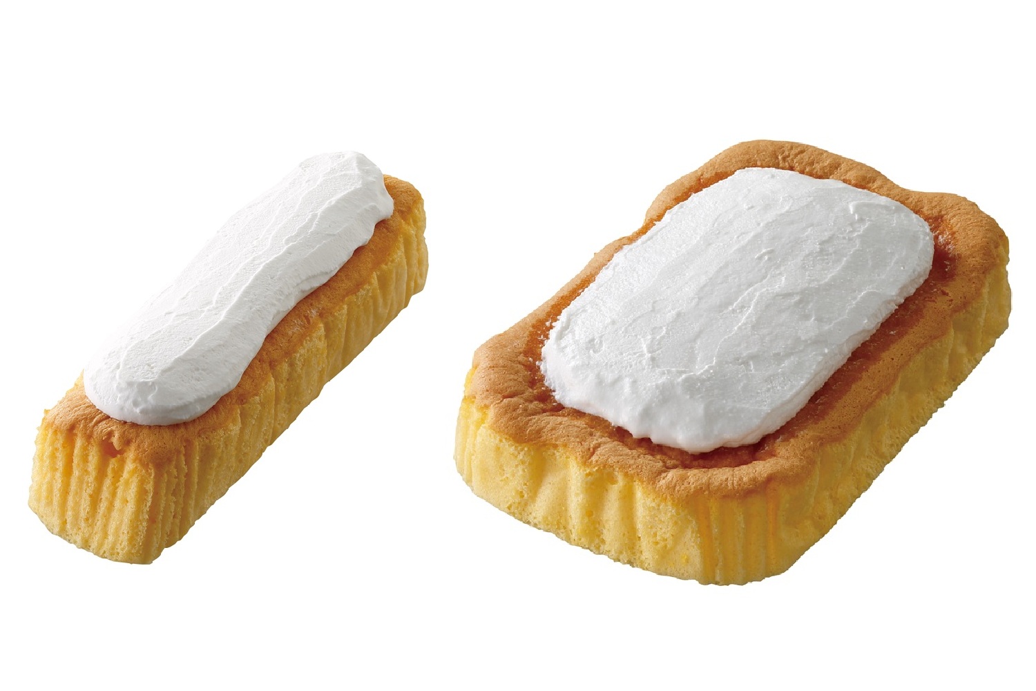 左が従来品、右が「盛りすぎ！ふわもち生シフォン」（257円）