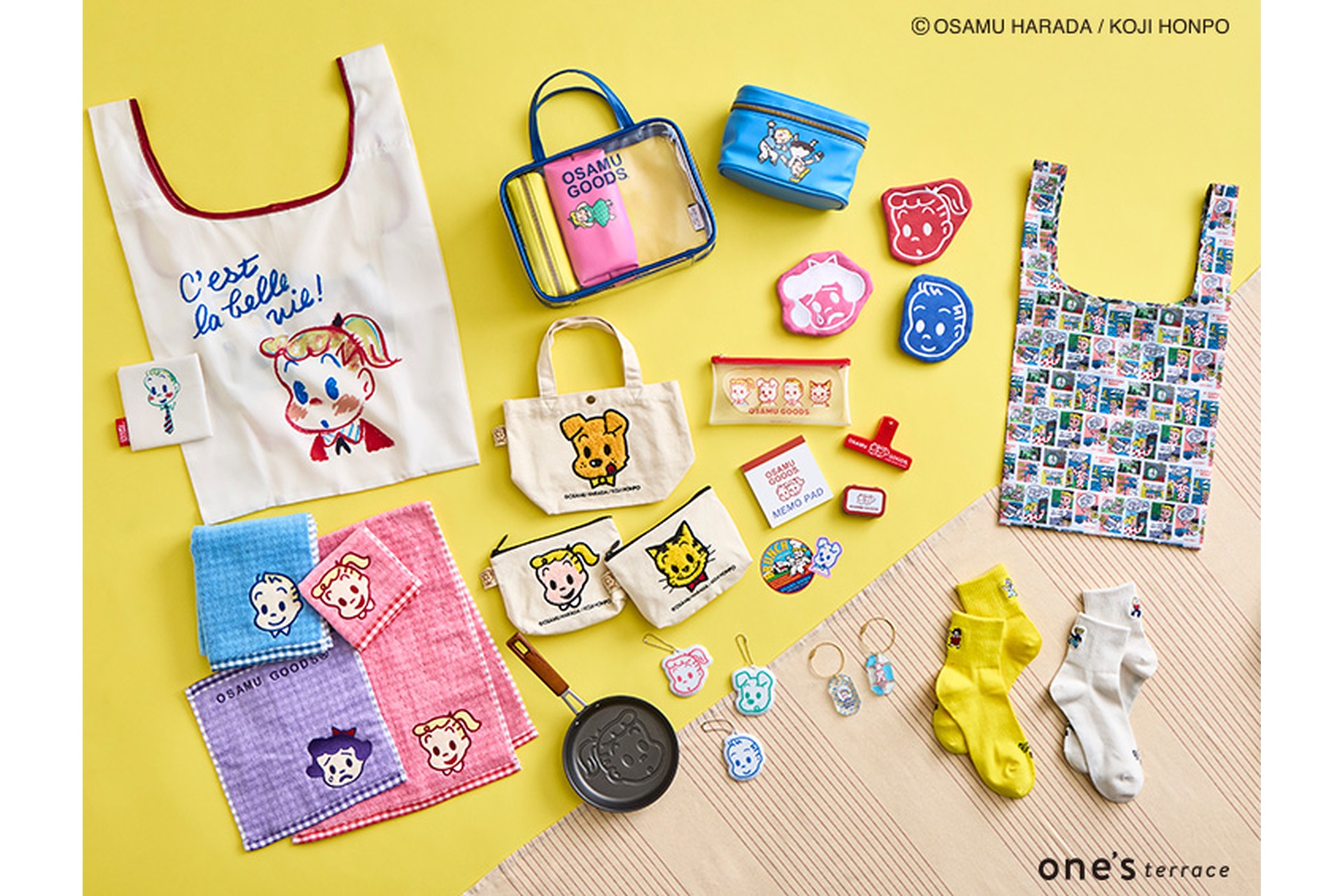 エコバッグ1980円、フェイスタオル パイル 各1430円、タオルハンカチ 各770円など