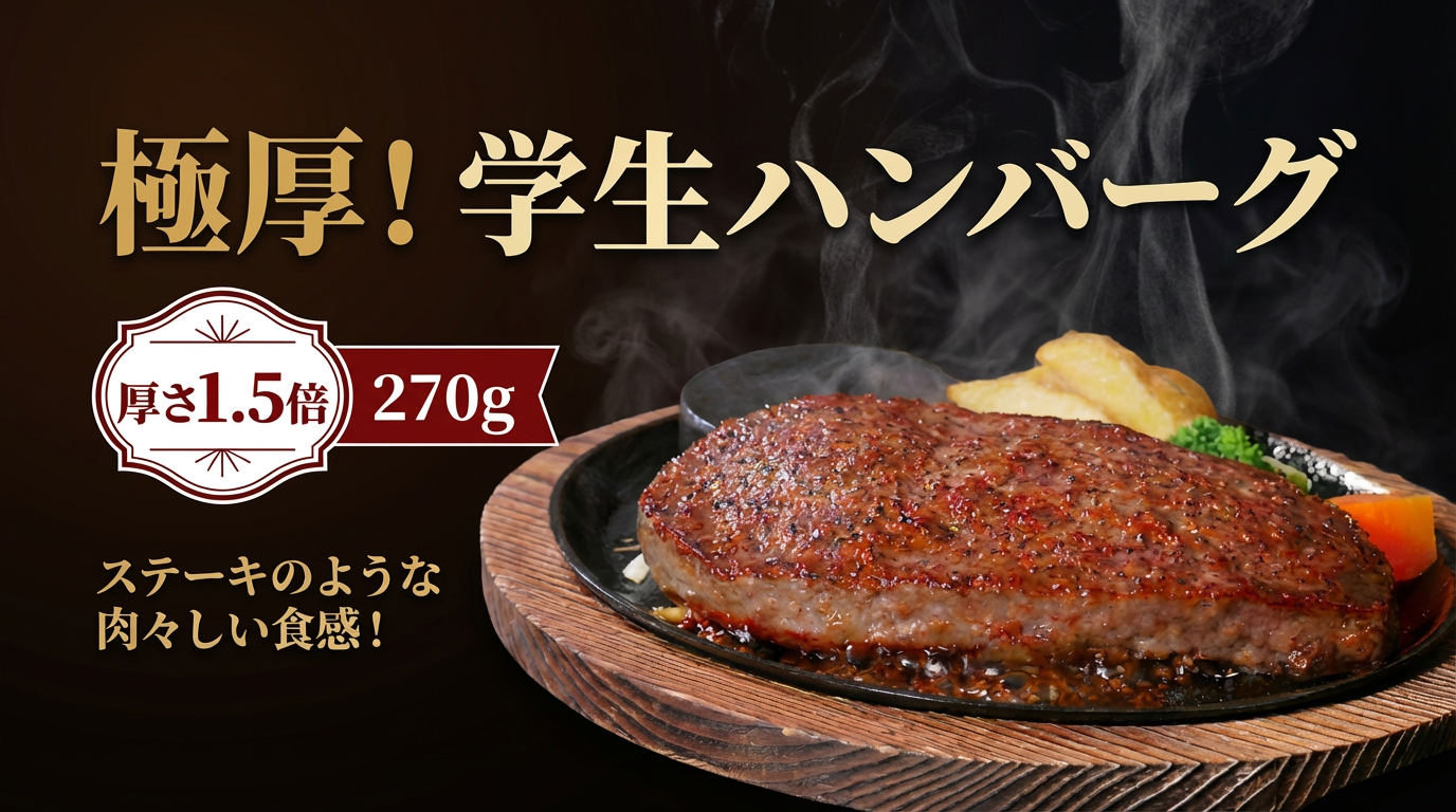 ステーキのあさくま「極厚！学生ハンバーグ」