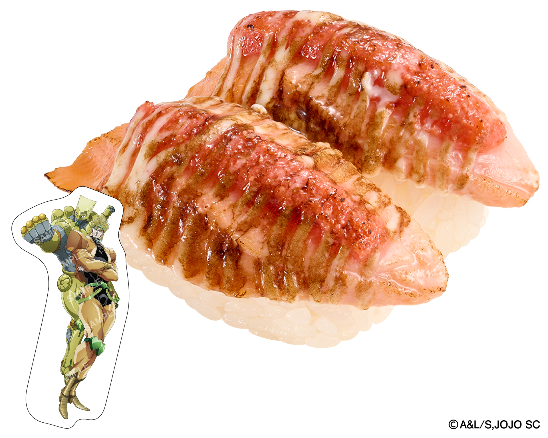 「ジョジョの奇妙な冒険コラボ限定ピック付き サーモン明太子マヨ炙り」（260円～）