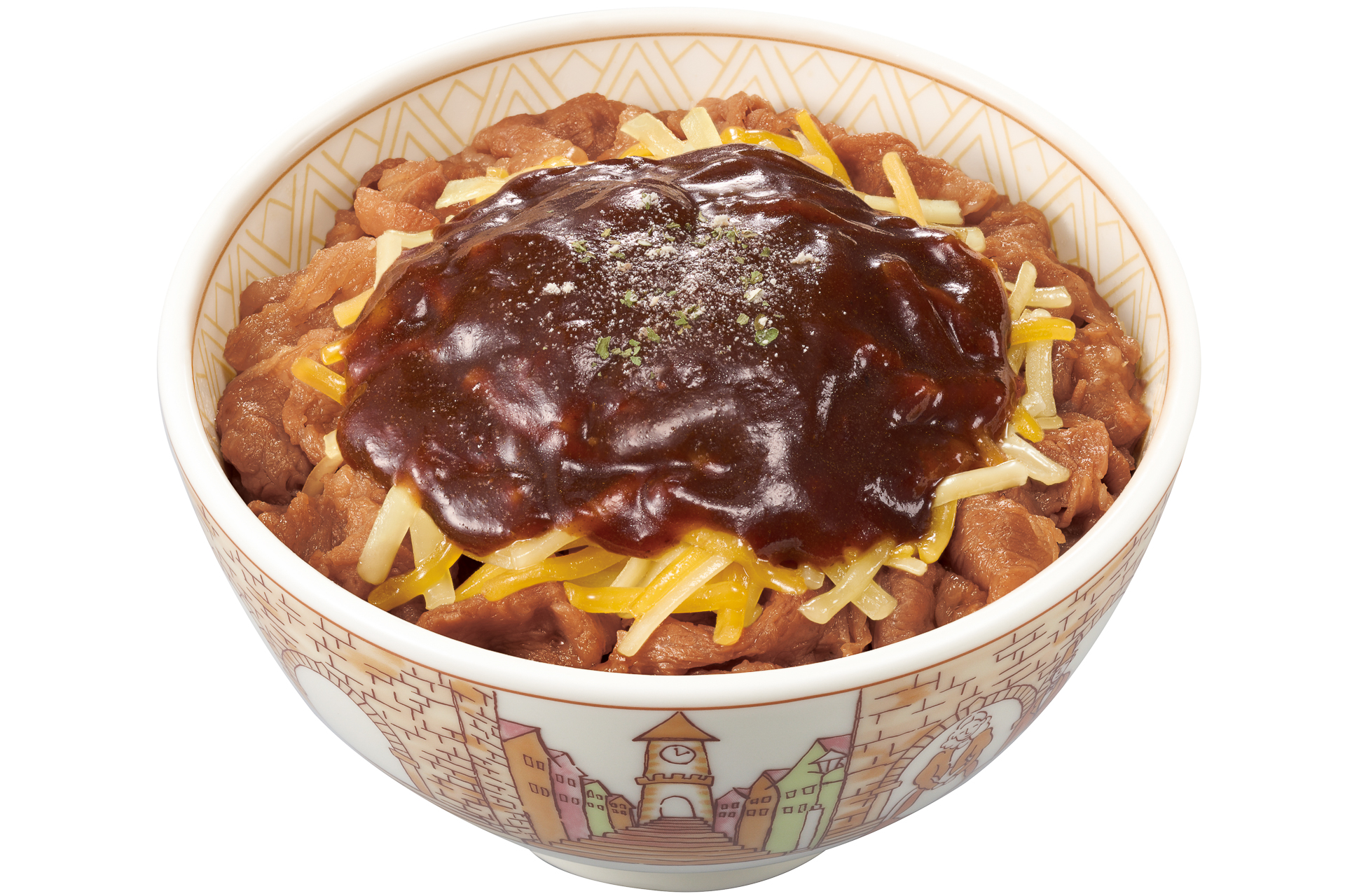 「デミグラスチーズ牛丼」（ミニ 600円、並盛 660円、中盛 860円、大盛 860円、特盛 1060円、メガ 1240円）