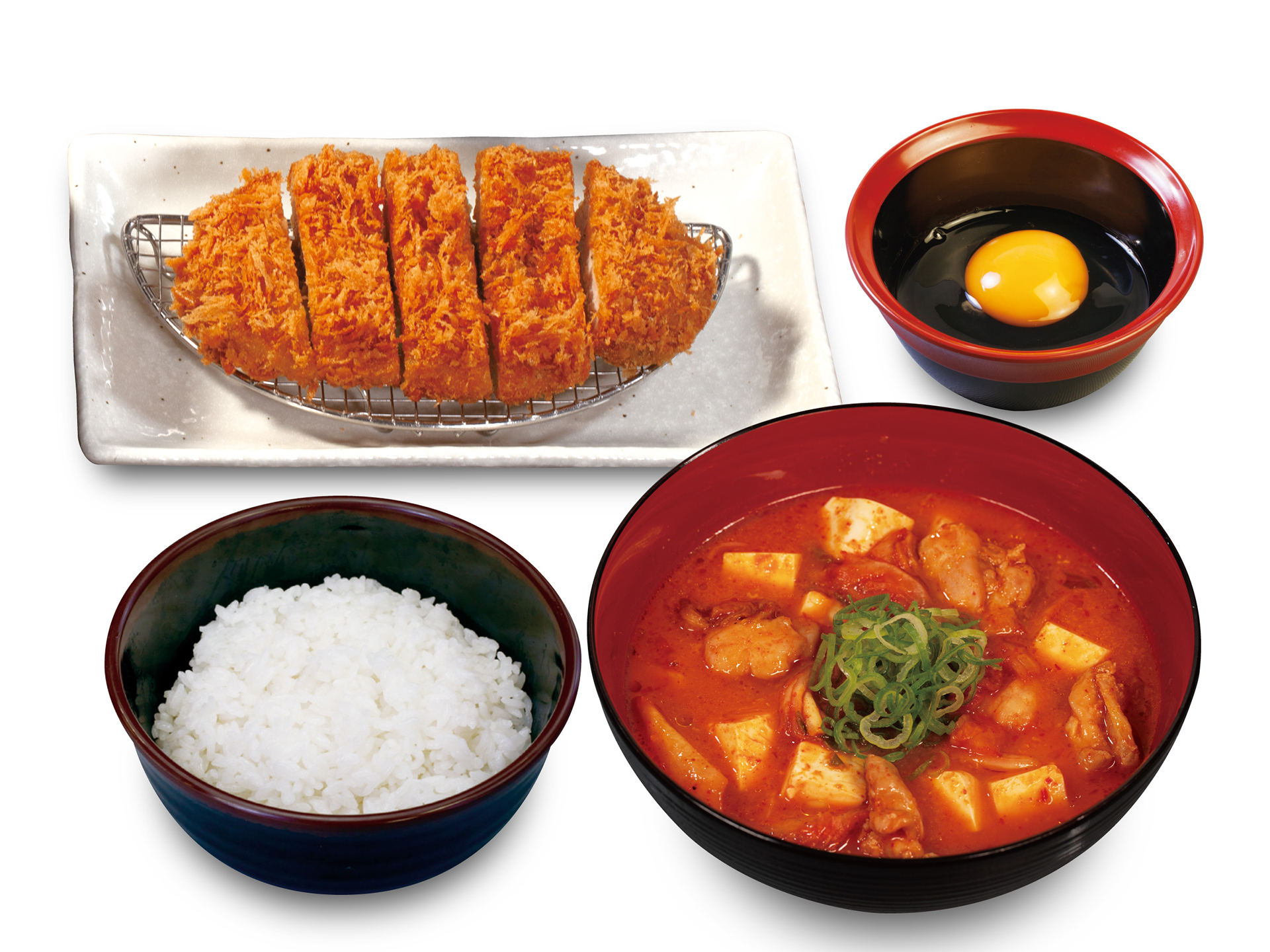 「鶏豆腐キムチチゲ ロースかつ定食」（990円）