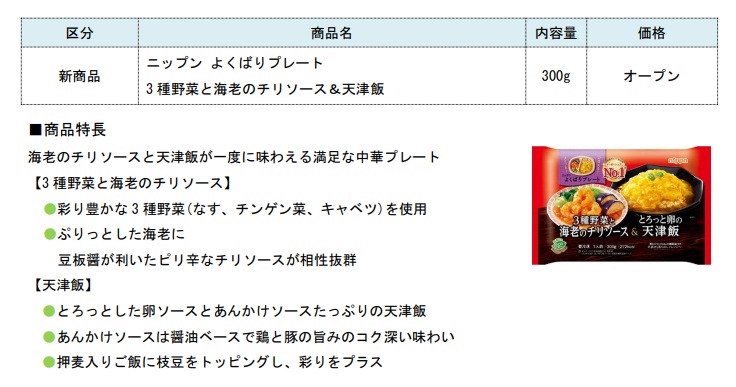「ニップン よくばりプレート 3種野菜と海老のチリソース＆天津飯」